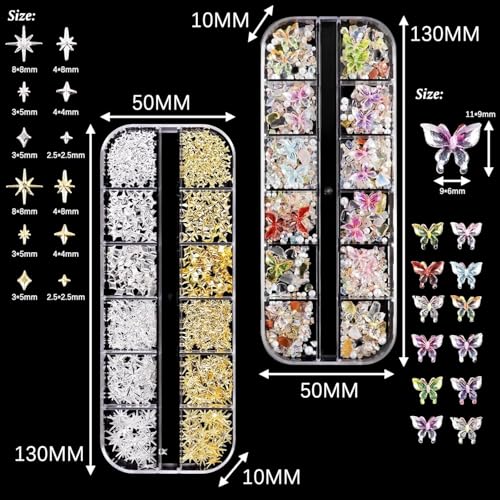 Ruiaqer Colorful Nail Charms - Butterflies & Stars - Image 2