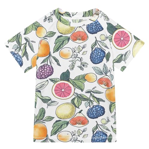 ALAZA Boys Swim Shirts Toddler Rash Guard Short Sleeve Rashguard Grapefruit Grape Fruit UPF 50+ 11-12T