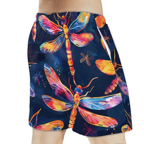 Men's Swim Trunks Size S Colorful Dragonflies with Mesh Lining Soft Breathable Quick Dry Beach Shorts Navy Blue3
