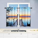 ANHOPE Scenery Curtains - Nature Landscape Wooden Bridge River Sunset Lake Scene Birds Pattern Waterproof Grommet Window Drapes for Bedroom Kitchen Bathroom Window Small Closet 2 Panels W27.5 x L39