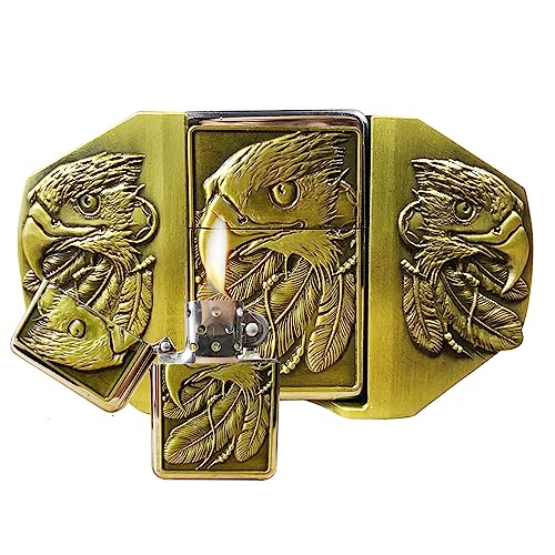 OKKTR Boucle de ceinture dorée Eagle Hero - Convient aux boucles de ceinture de cowboy occidental de 38 mm avec briquet caché, doré, Large