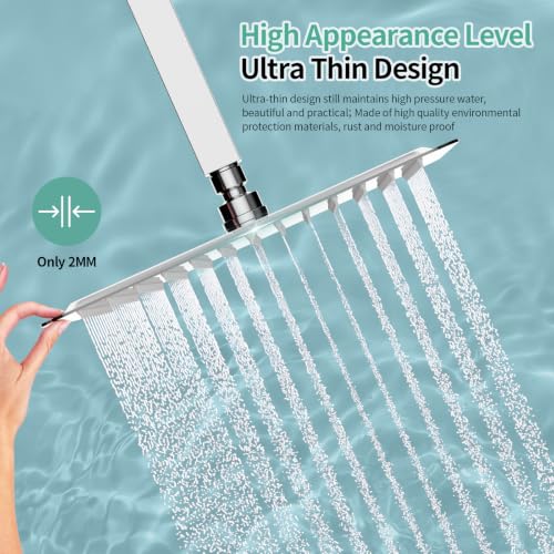 Image of SR SUN RISE Luxury 12 Inch Large Square Stainless Steel Shower Head High Pressure Rainfall Showerhead Ultra Thin Water Saving Polished Chrome