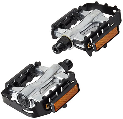 Con catarifrangenti Point 09006000 Pedali per MTB e cross, in alluminio con gabbia in acciaio, 2 pezzi, colore: Argento/Nero