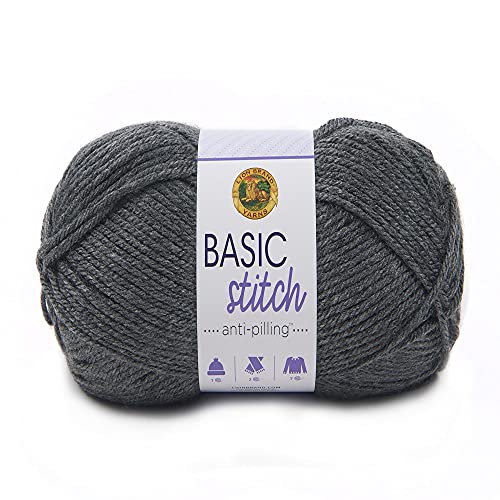 Image of Lion Brand Yarn Basic Stitch Anti-Pilling Yarn for Crocheting, Knitting, and Crafts, Charcoal Heather, 1 Pack