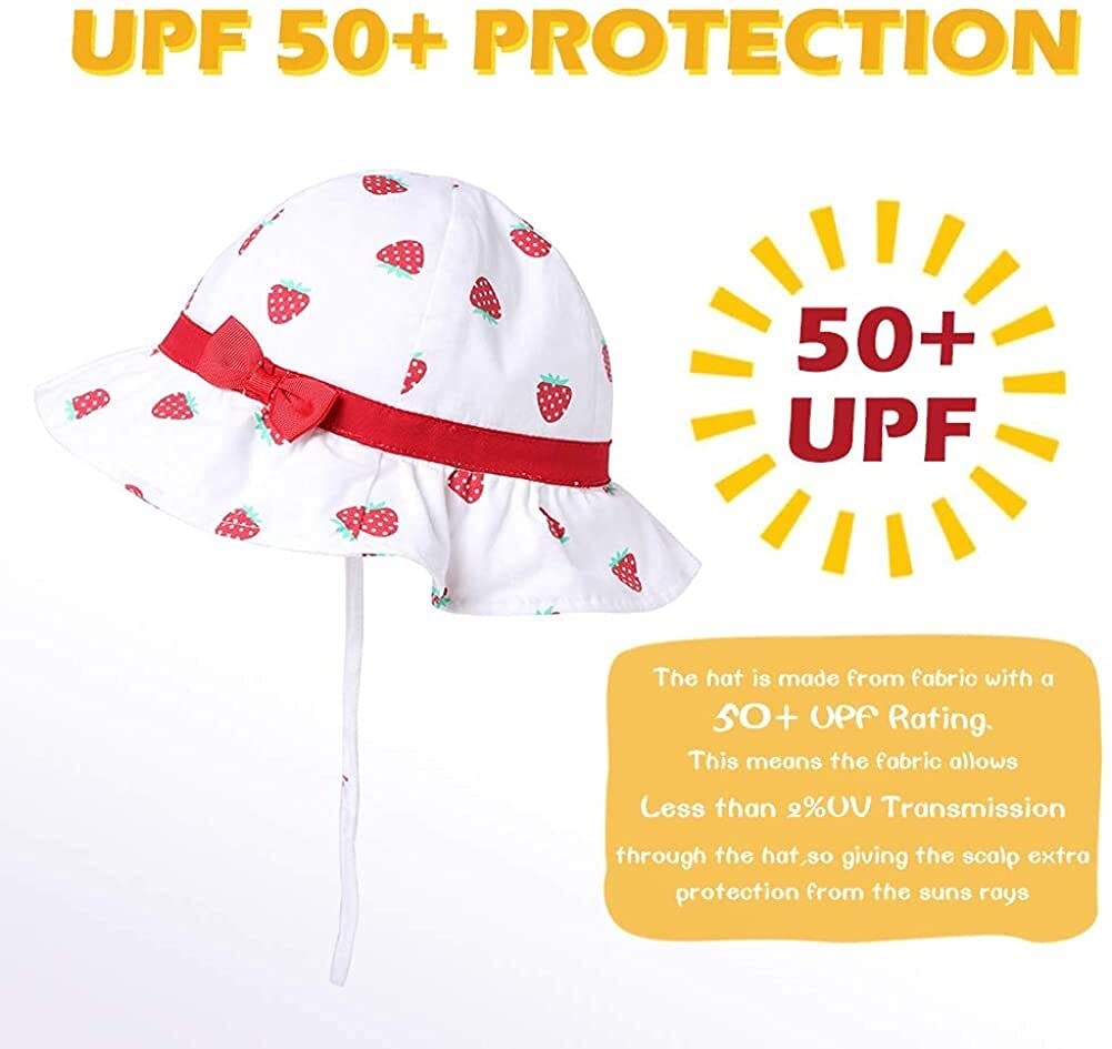 osłona przeciwsłoneczna Summer Bucket Hat Travel Beach Sun Hat Regulowany pasek pod brodą (kolor: niebieski kwiat, rozmiar: 6-12 miesięcy) (truskawka2 12A18 miesięcy)