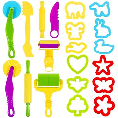 Lictin Clay Dough Tools Kit, 20pcs Clay Modelling Tool Kit Dough Rollers Molds Plastic Play Dough Tools Accessories(Multicolored) Cover