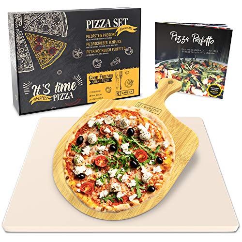 GARCON - Premium Pizzastein (eckig) für Backofen & Gasgrill - Vergleichssieger 2019-3er Set inkl....