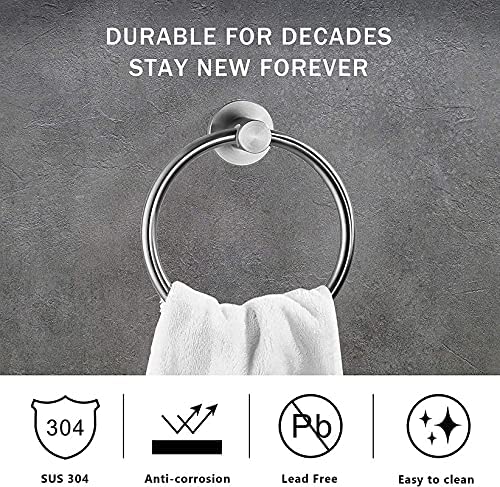 Image of 6-Inch Stainless Steel Napkin Ring Towel Holder | Round Wall Mounted Hanger for Bathroom, Kitchen & Wash Area | Heavy Duty, Rust Free, Durable Chrome Finish (2 Piece)