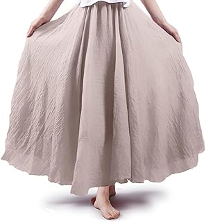 Women's Bohemian Style Elastic Waist Band Cotton Linen Long Maxi Skirt Dress - Buy now