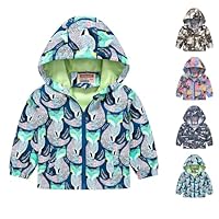Boys Camouflage Jacket Kids Dinosaur Hooded Jacket Zip Up Windproof Waterproof Windbreaker Lightweight Raincoat Long Sleeve Funny Animals Print Coat (Dark Blue-2, 5-6 Years)