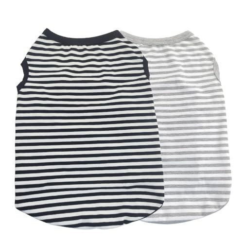 2 Pièces T-Shirt Vêtements d'été pour Chien, D'été T-Shirt en Coton Doux et Respirant sans Manches, pour Chiens et Chats de Petite (Noir, Gris) (M)