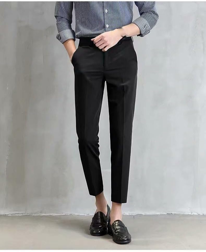 Men's Black Dress Pants Ankle Length Straight Leg Slim Tapered Casual Men's Suit Trousers for Men