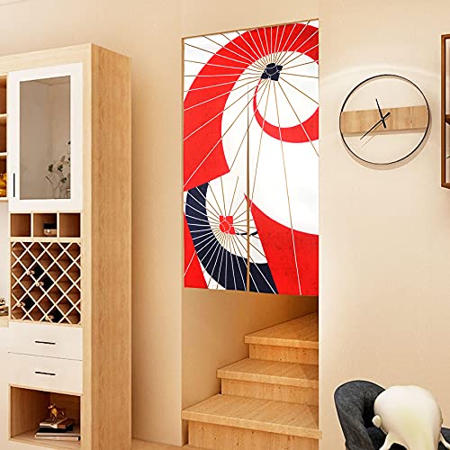 LIGICKY Japanese Noren Curtain Japanese Style Doorway Curtain Panels Traditional Red and White Umbrella Printed Door Tapestry Room Divider Curtains for Kitchen Sushi 33.5" Width x 59" Long - Image 2