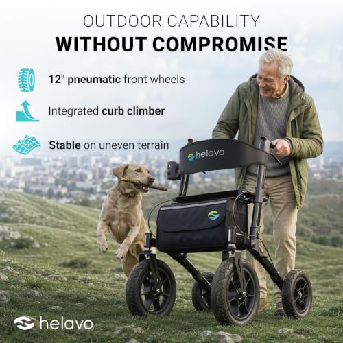 Image of Helavo All Terrain Walker, 12 inch Pneumatic Tires, Outdoor Rollator Walker