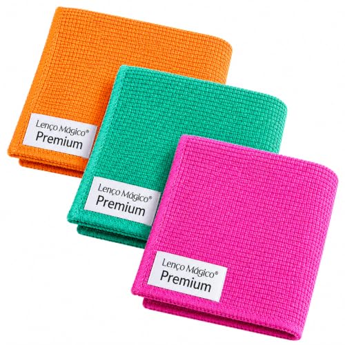 Lenço Mágico - Kit 3 Lenço Premium 15x15cm Original Microfibra Limpa Óculos Celular Câmera Flanela Maior Absorção Maciez Lavável (Variadas)