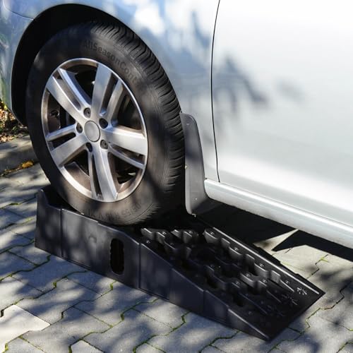 Wiltec Auffahrrampe für Pkw 2er Set bis 5 t Traglast, robuste Autorampen aus PP, Unterlegkeile 90,5 x 30 x 21,5 cm, Auffahrkeile mit rutschsicherem Boden, ideal für Wartungsarbeiten