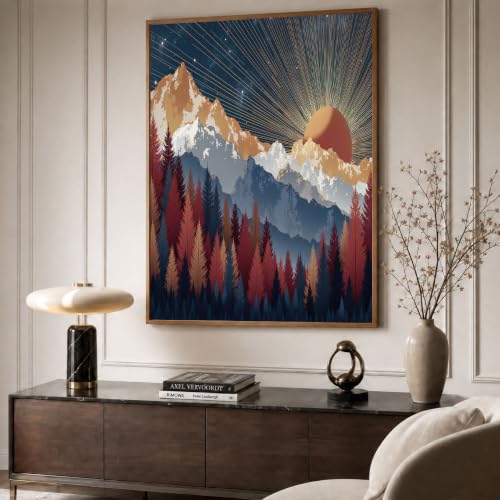 Cuadros de pared estilo bohemio de sol y montañas para inspirar paz en casa
