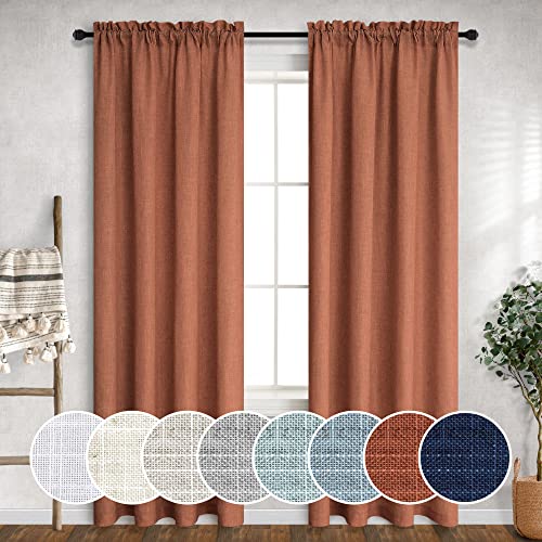 Mrs.Naturall Cortinas de Lino Terracota de 102 Pulgadas de Largo para Sala de Estar o Dormitorio, Juego de 2 Paneles con Bolsillo para cortinero y filtran la luz, Cortinas semitransparentes de Color