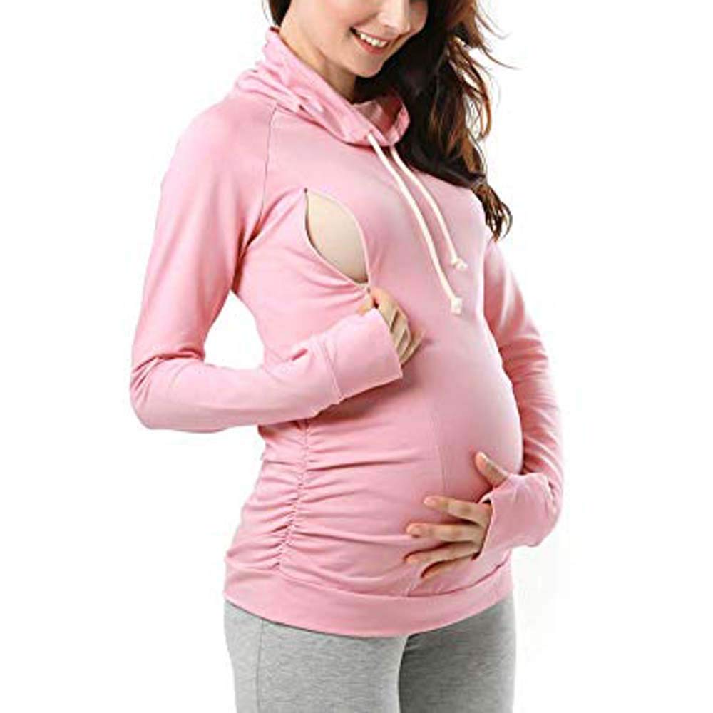 Suéter De Maternidad Mujeres Winer Suéter De Maternidad Caliente Vintage De Suéter Lactancia Embarazo Color Sólido Sudadera con Capucha Sudadera De Manga Larga Tops Negro Rosa