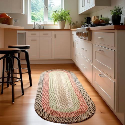 Super Area Rugs Runner 2' X 6' Brown - Red - Green Oval Braided Rug for Farmhouse/Primitive Style Kitchens and Bathrooms - image 3