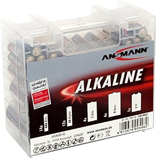 ANSMANN Battery Storage Organiser Including Alkaline Batteries [1 Case with 35 Alkaline Batteries] Plastic Battery Case with AAA, AA, C, D and 9V Alkaline Batteries 1520-0004