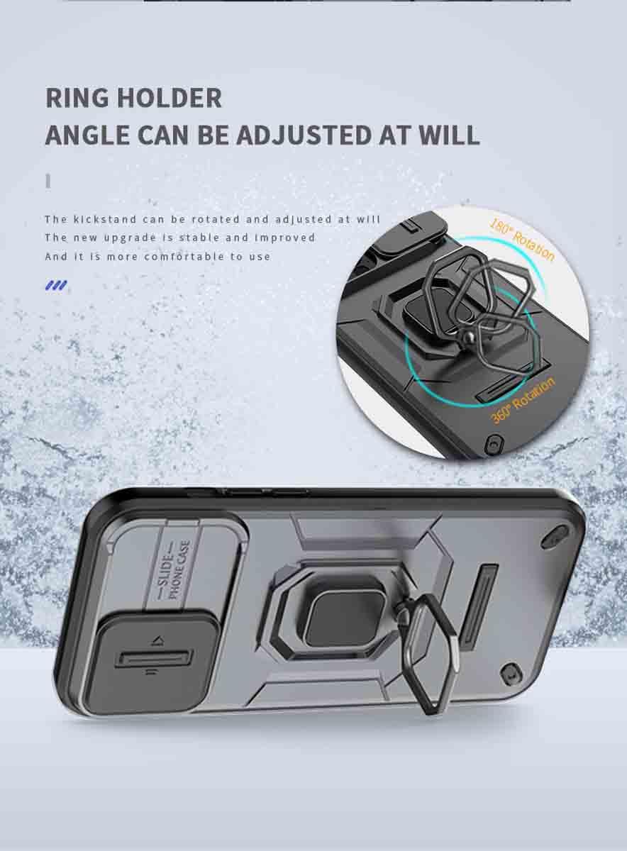 Cover Per Xiaomi 13T / 13T Pro 5G Con Anello Girevole E Cover Fotocamera Scorrevole - Blu - 4