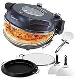 Sommertal PizzaProfi Pizzaofen elektrisch – Pizza Ofen mit 32cm Steinplatte, schnelle 3-Minuten Pizza, bis 400°C – 5-teiliges Set mit Pfanneneinsatz, 2x Pizzaschieber, Schneider, Pizzastein