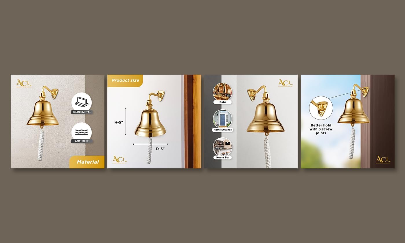 ACL Last Order Bell - Bar Accessories for Home Pub Hand Bell – Wall Mounted Bar Bell Nautical Decorations – Unique Brass Bell with Crisp Loud Sound Ideal for Christmas, Reception, Pubs 5 Inch