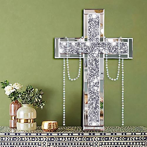 Uaussi Crystal Crush Diamond Wall Cross 20x12.5 Inch Mirrored Hanging Cross Décor for Wall & Table Decorative Home Religious Indoor Outdoor - Image 3