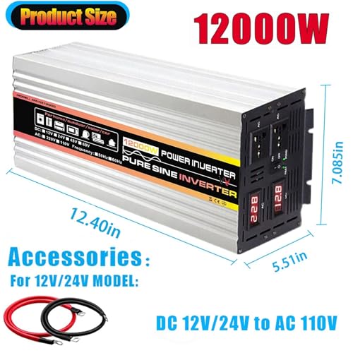 Zestaw monokrystalicznych paneli słonecznych 100 W z falownikiem 12000 W i kontrolerem 50 A – rozwiązanie zasilania off-grid do kampera, samochodu, kampera, użytku na zewnątrz (12 V do 220 V)