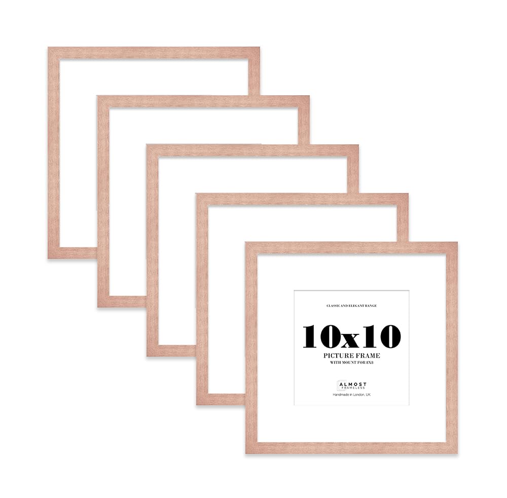 10x10 Bronze Picture Frame with Mount for 8x8 Photos, Prints - Modern Square Wall Frame, Set of 5