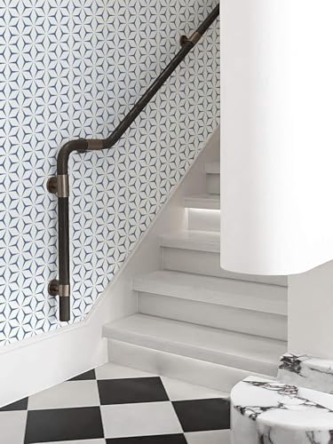 Image of Blue and White Hexa Geometric Wallpaper,Self-Adhesive, Waterproof PVC Vinyl Wall Sticker & Peel and Stick Contact Paper for Kitchen, Wardrobe, Furniture & Home Decor Renovation (45x300 cm)