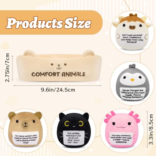 Image of Emotional Support Plush Animal Set,6 Pcs Cute Animals Plush Toys and Fun Stuffed Animals with Positive Words,Soft Emotional Support Plushies with Basket,Positive Gifts for Kids,Men,Women