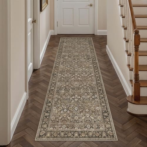 PureCozy Vintage Brown Rug 150 x 210 cm Bedroom Rugs Washable Non-Slip for Living Room Balcony Runner Kitchen Dining Room Office Flat Indoor Modern Soft Short Pile Carpet