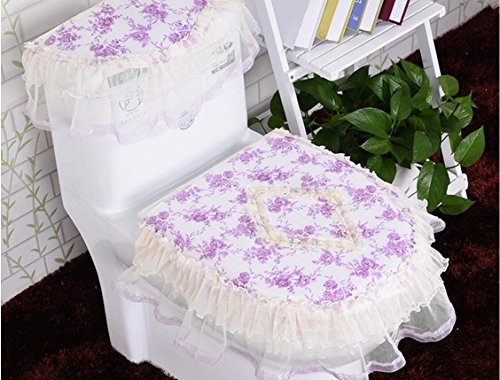 ZFF WC-Matten Anti-Rutsch-Matten Badezimmer dreiteilige Set Fabric Lace WC-Pad dreiteilige WC-Sitz WC WC WC Sitzbezug WC…