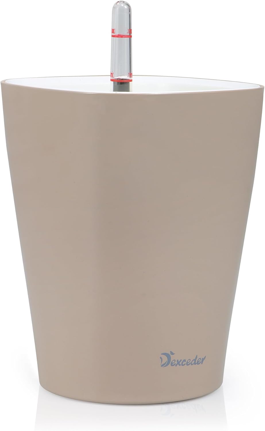 Dexceder 6x7 Self Watering Planter Indoor Outdoor, High Gloss Table Flower Plant Pot with Water Level Indicator (White)