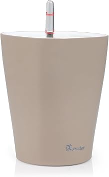 Dexceder 6x7 Self Watering Planter Taupe | High Gloss Table Flower Plant Pot with Water Level Indicator Indoor Outdoor