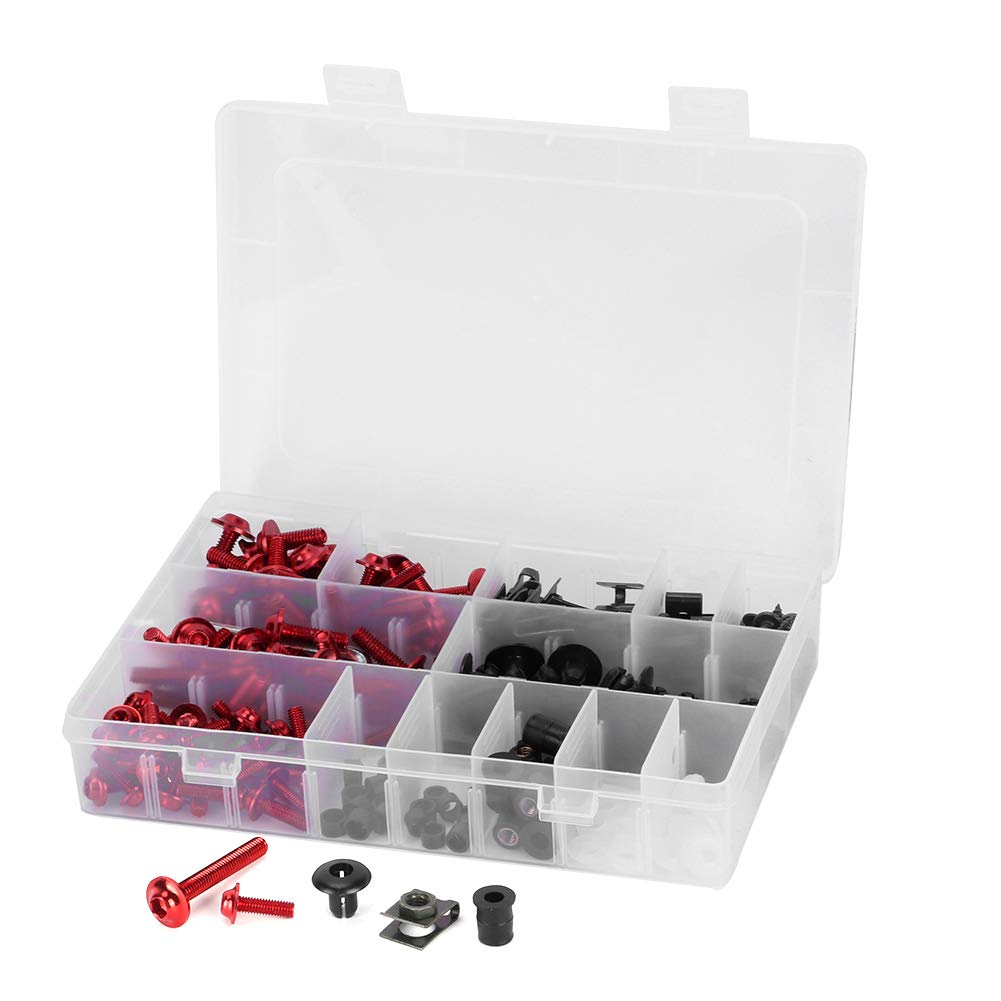 223Pz Kit Bulloni per Carenatura Universale per Moto, M5 M6 Viti per Parabrezza Moto Elementi di Fissaggio, Kit Assortimento di Viti per Dadi Rondelle(Rosso)