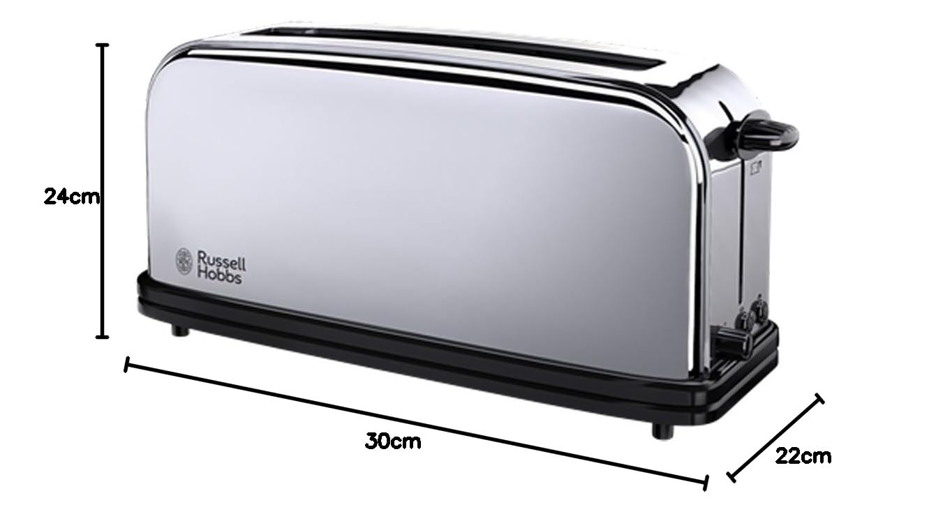 Russell Hobbs Toaster [Langschlitz für 2 Scheiben / 1 breite Brotscheibe] Victory Edelstahl (extra breiter Toastschlitz, inkl. Brötchenaufsatz, 6 Bräunungsstufen + Auftau- & Aufwärmfunktion) 23510-56