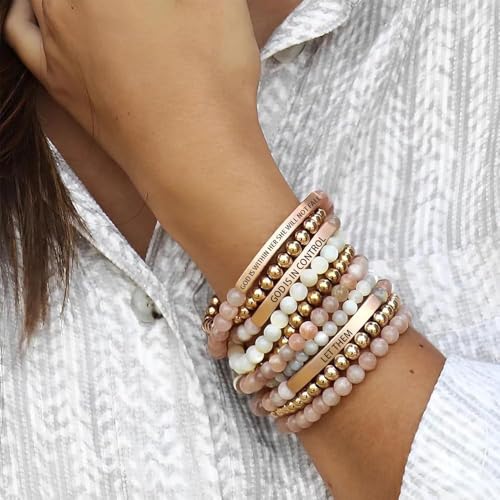 LIU JUN God Is In Control Tube Bracelet For Women, Self Worth Motivational Adjustable Braided Wrap Stainless Steel Healing Crystal Energy Friendship Inspirational Gifts Jewelry2