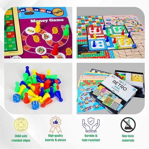 Image of 10 in 1 Board Games | Includes Ludo, Snakes & Ladders, Chess, Mathrun, Travel Games & More | Builds Critical Thinking, Strategies, Focus, & Team Work Spirit | Great Gift for Kids 5+ Years