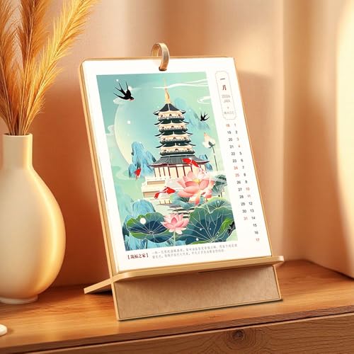 2026 Year of the Horse Landscape Painting Calendar Creative Acrylic Single Ring Desktop Ornament(A) - Image 5
