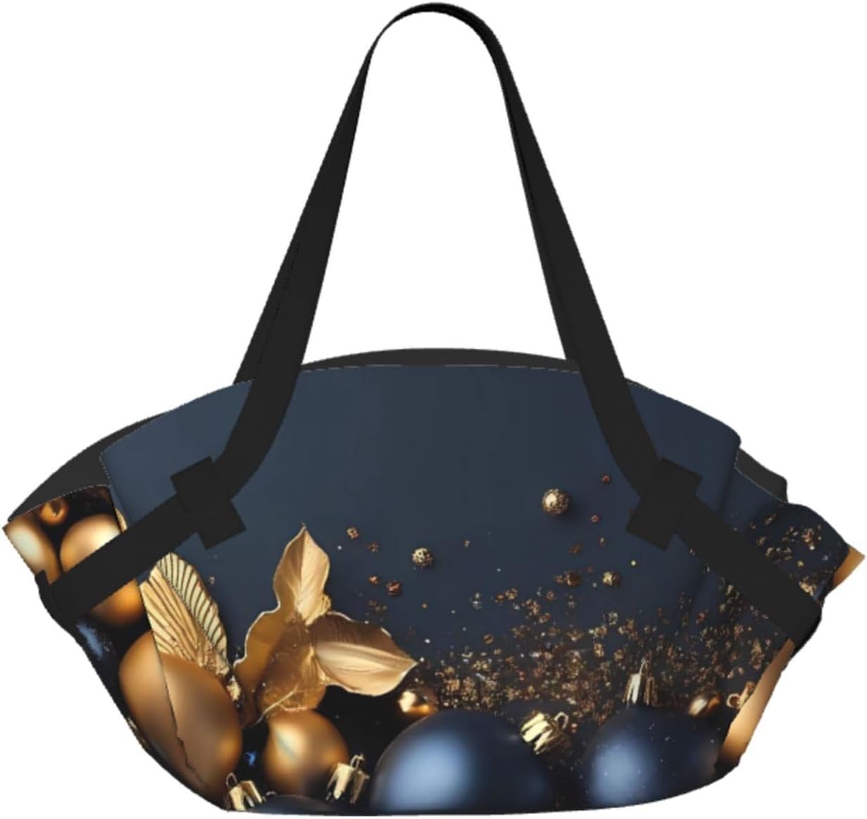 Elegant Golden Blue Ornaments Pattern Foldable Camping Tote Bag Picnic Blanket Bag Portable Beach Mat Tote Waterproof Outdoor Picnic Mat Carry Bag