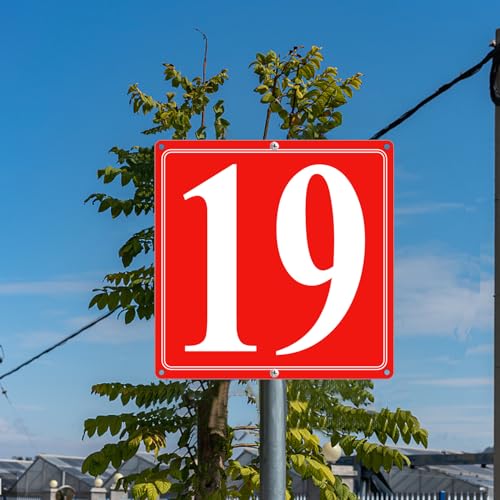 Image of Premium Aluminum Number Signs 19, Metal 12 inch X 12 inch Red Numbered Signs Outdoor for Parking Lots, Floor, Dock, Court, Aisle, Field, High Visibility, No Fade, Weather-resistant