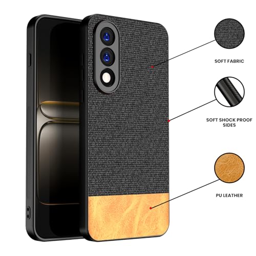 Image of Kapa Soft Fabric & Leather Hybrid Protective Back Cover for OnePlus Nord 5 | Shockproof Slim Hard Anti Slip Back Case (Black,Brown)