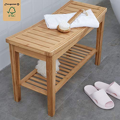 Robuste Badezimmer-Bank aus Bambusholz - Stabile Holzbank für das Badezimmer - Praktisch als Badhocker / Badstuhl - Decopatent