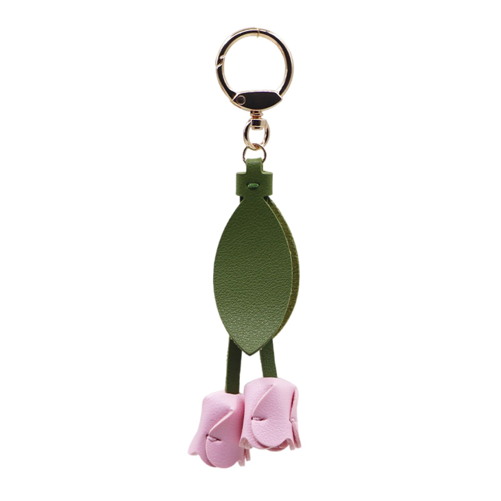 Laiousn Unisex A Trendy Tulips Bag Charm Lloy Pu Leather Detachable Ornament Elegant Floral Rings For Women Men Gift Pu Leather Keychain