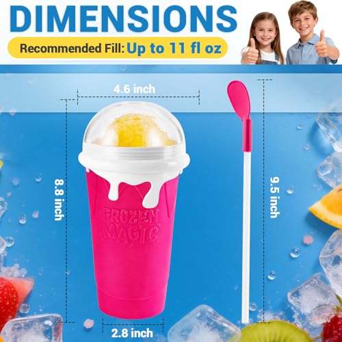 Image of FANS-ONE 500ML Slushie Cup, DIY Magic Slushy Maker Cup, Cool Stuff Things Gadgets for Juices Milk Yogurt Ice Cream Make, Quick Frozen Slushy Cups with Lids & Straw for Boys Girls Teens Kids, Pink