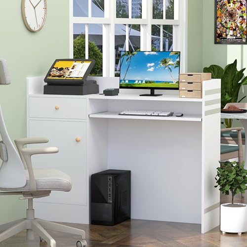 Catálogo de Home Depot Escritorios comprados en linea. 44 RWDKDTX Escritorio Blanco con Cajones, Escritorio 120 CM con Cajones, Escritorios Madera Minimalista para Oficina, Sala, Recamara, Blanco