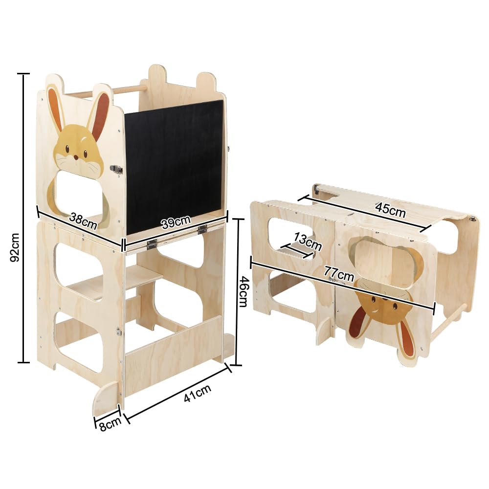 Tour di apprendimento trasformabile con lavagna nera, versatile e sicura per bambini, 2-in-1 Learning Chair, ideale per imparare, disegnare e giocare a casa(87 x 42 x 38,5 cm)